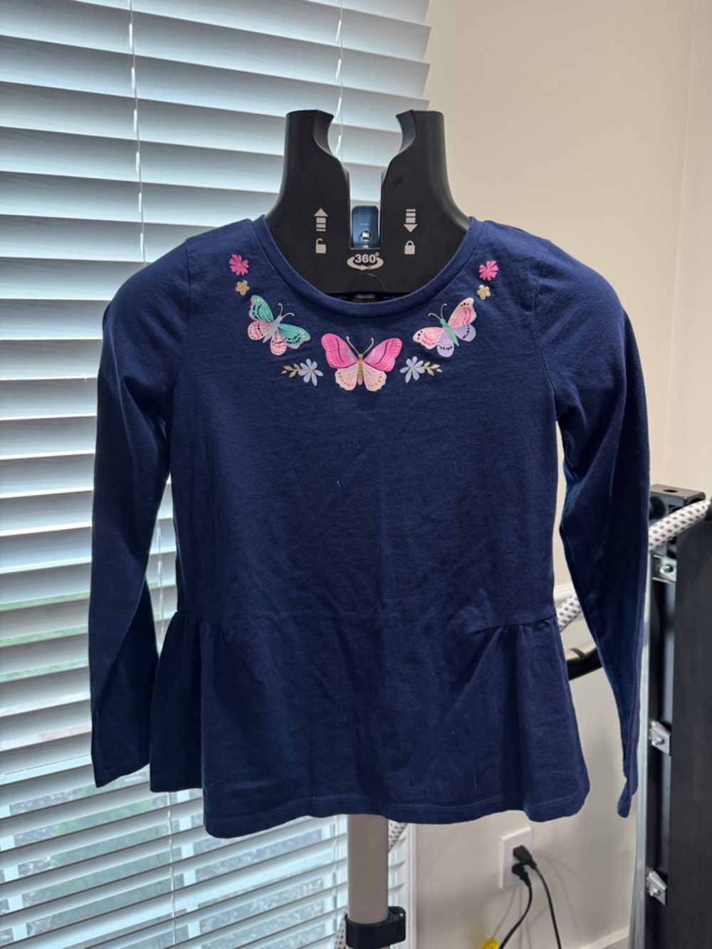 Carter's Navy Long-Sleeve Top with Colorful Butterfly Embroidery